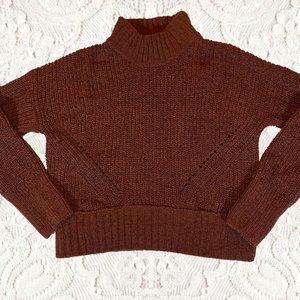 Yummy Chocolate Brown Pink Rose high neck cropped sweater Size Small